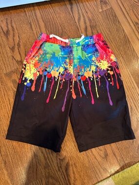 SHEIN boys Shorts with Multi-Color Paint Splash Design